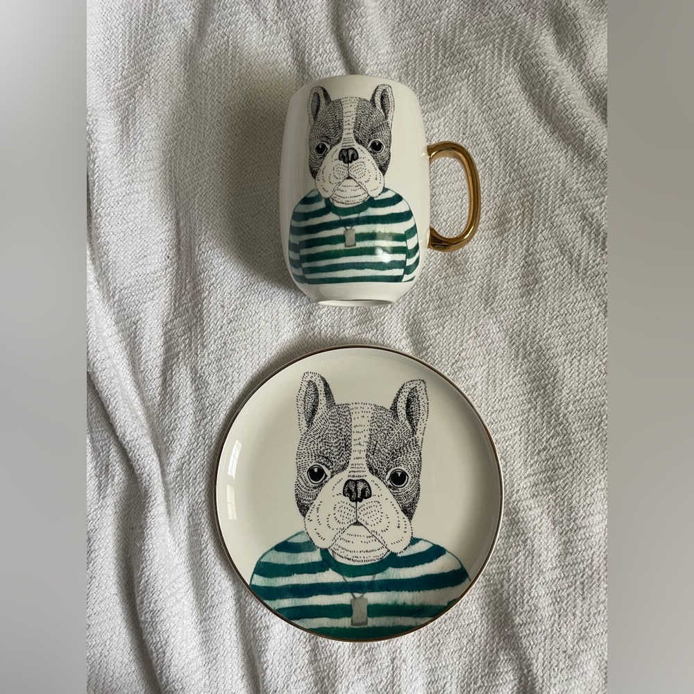 NEW French Bull Dog Plate and Mug Set